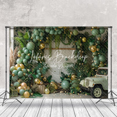 Lofaris Palm Leaves Green Balloons Car Cake Smash Backdrop