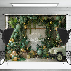 Lofaris Palm Leaves Green Balloons Car Cake Smash Backdrop