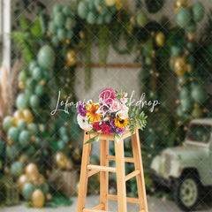 Lofaris Palm Leaves Green Balloons Car Cake Smash Backdrop