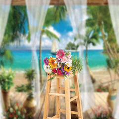 Lofaris Palm Tree Curtain Sea Beach Summer Photo Backdrop