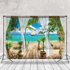 Lofaris Palm Tree Curtain Sea Beach Summer Photo Backdrop