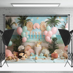 Lofaris Palm Tree Shell Balloons Coastal Cake Smash Backdrop