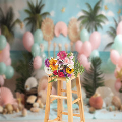 Lofaris Palm Tree Shell Balloons Coastal Cake Smash Backdrop