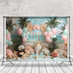 Lofaris Palm Tree Shell Balloons Coastal Cake Smash Backdrop