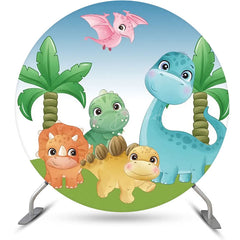 Lofaris Palm Trees Colorful Baby Dinosaurs Round Backdrop