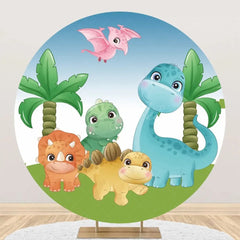 Lofaris Palm Trees Colorful Baby Dinosaurs Round Backdrop