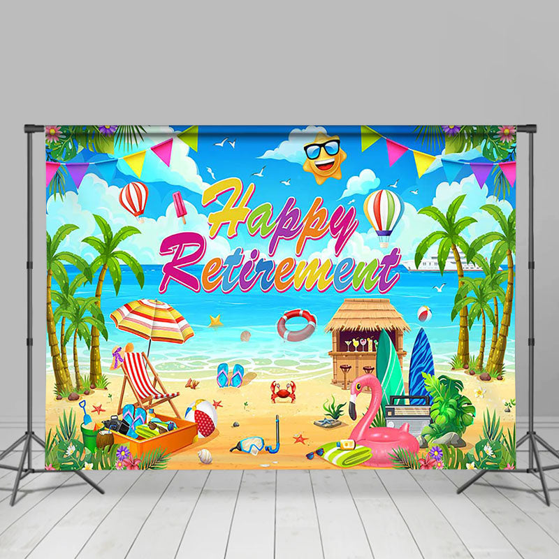 Lofaris Palm Trees Sandy Beach Happy Retirement Backdrop