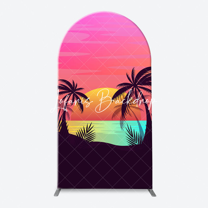 Lofaris Palm Trees Sunset Beach Arch Backdrop For Birthday