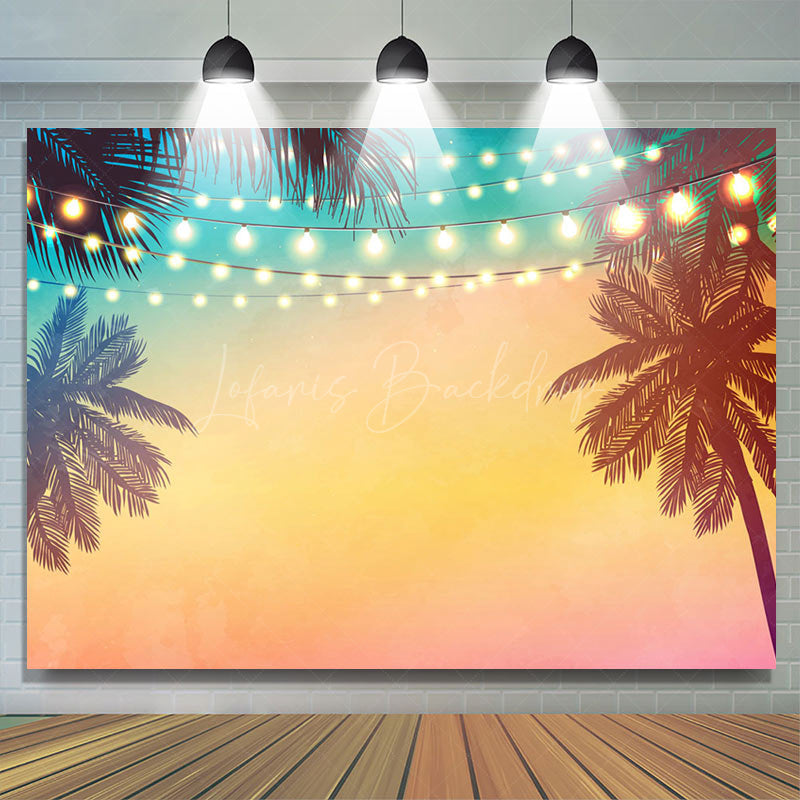 Lofaris Palm Trees Sunset Light Strip Summer Party Backdrop