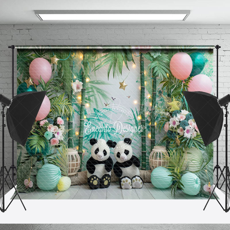 Lofaris Panda Bamboo Forest Balloons Cake Smash Backdrop