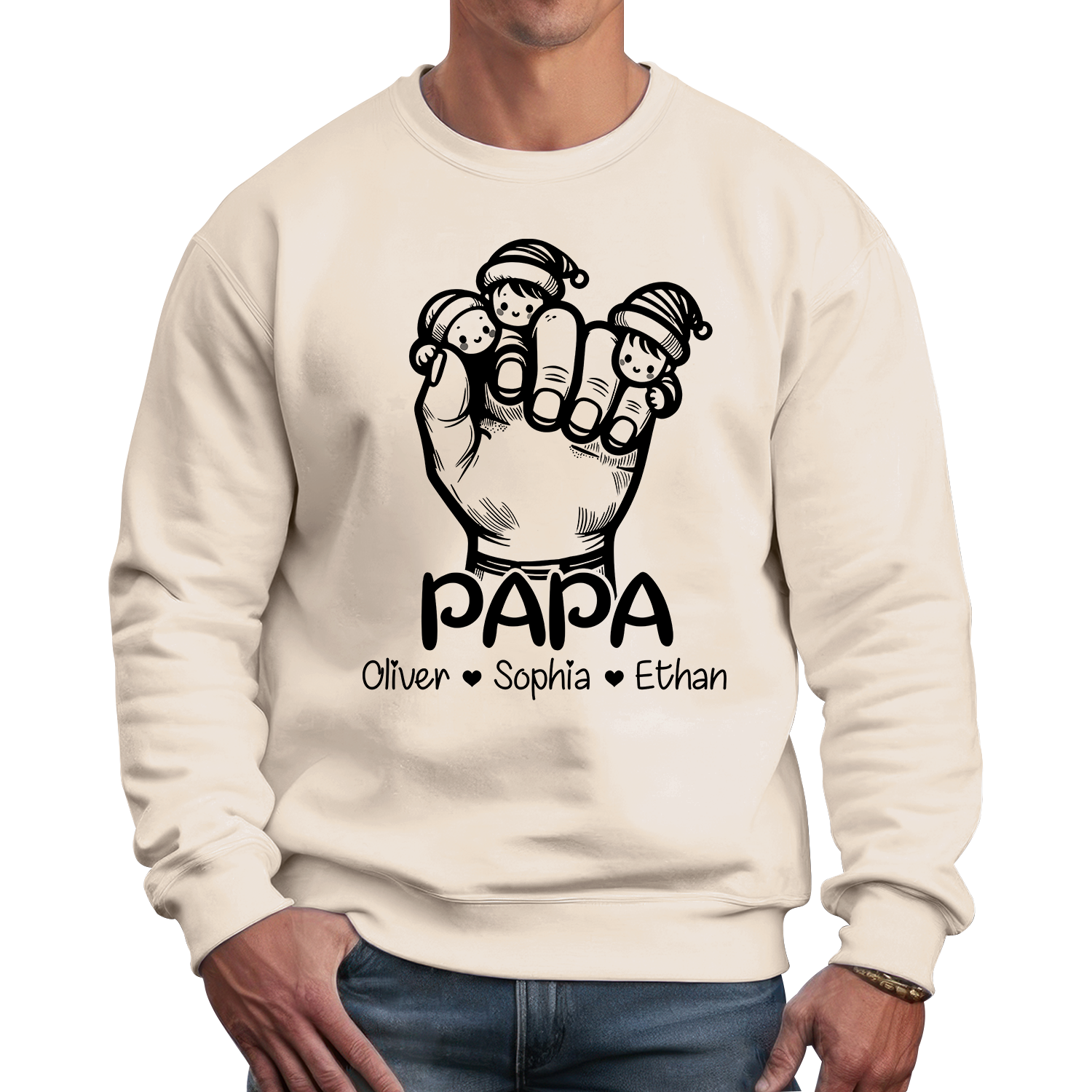 Lofaris Papa Hands Face Kids Personalized Gift Sweatshirt