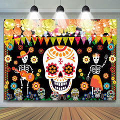 Lofaris Paper Floral Skull Pattern Mexican Fiesta Backdrop