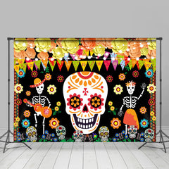 Lofaris Paper Floral Skull Pattern Mexican Fiesta Backdrop