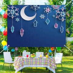 Lofaris Paper Flower Pendant Moon Blue Eid Mubarak Backdrop