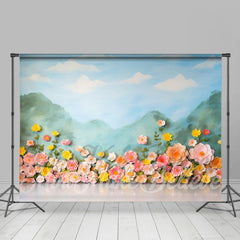 Lofaris Paper Flowers Mountain Birthday Cake Smash Backdrop