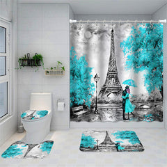 Lofaris Paris Eiffel Tower Teal Tree Vintage Shower Curtain