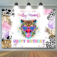 Lofaris Party Animals Colorful Plant Tiger Birthday Backdrop