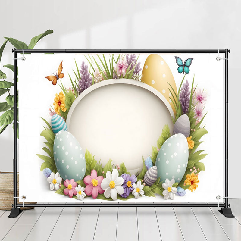 Lofaris Paschal Eggs And Butterfly Brushwood Easter Backdrop