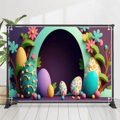 Lofaris Paschal Eggs And Cute Flowers Arch Easter Backdrop