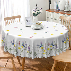 Lofaris Pastoral Birds Wildflowers White Round Tablecloth