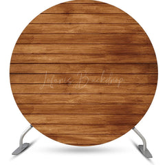 Lofaris Pastoral Brown Wooden Plank Round Birthday Backdrop