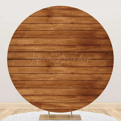 Lofaris Pastoral Brown Wooden Plank Round Birthday Backdrop