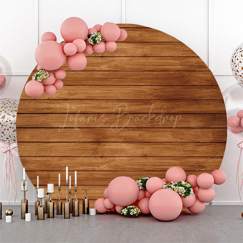 Lofaris Pastoral Brown Wooden Plank Round Birthday Backdrop