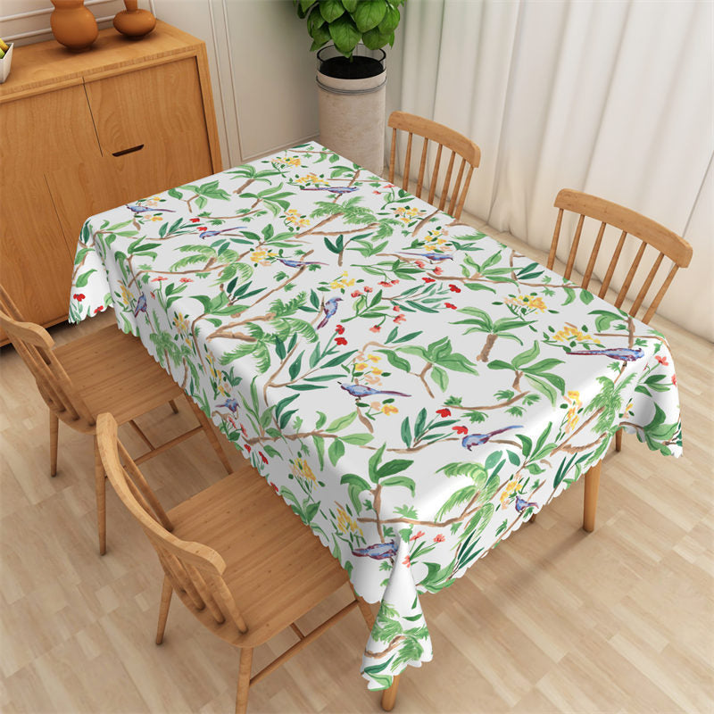 Lofaris Pastoral Green Leaves Birds Rectangle Tablecloth