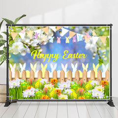 Lofaris Patterned Egg Wood Fence Bunny Grass Easter Backdrop