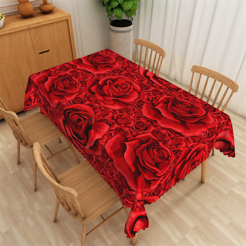 Lofaris Paved Red Rose Valentines Day Rectangle Tablecloth