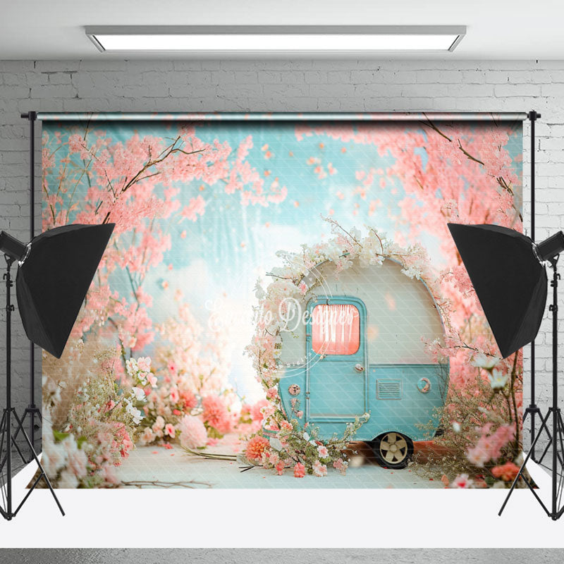 Lofaris Peach Flower Little RV Bokeh Spring Photo Backdrop