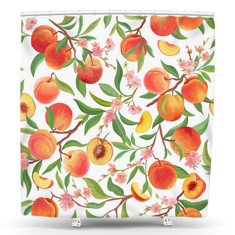 Lofaris Peaches Leaves Pink Floral Summer Shower Curtain