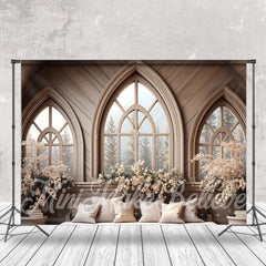 Lofaris Peaked Wooden Windows Floral Headboard Backdrop