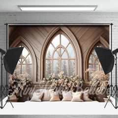 Lofaris Peaked Wooden Windows Floral Headboard Backdrop