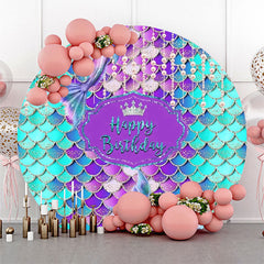 Lofaris Pearl Curtain Purple Cyan Mermaid Circle Backdrop