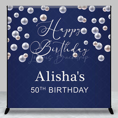 Lofaris Pearl Dark Blue Birthday Party Backdrop For Lady