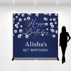 Lofaris Pearl Dark Blue Birthday Party Backdrop For Lady