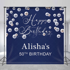 Lofaris Pearl Dark Blue Birthday Party Backdrop For Lady