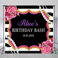 Lofaris Pearl Flower Black White Custom Birthday Backdrop