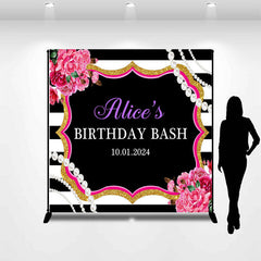 Lofaris Pearl Flower Black White Custom Birthday Backdrop