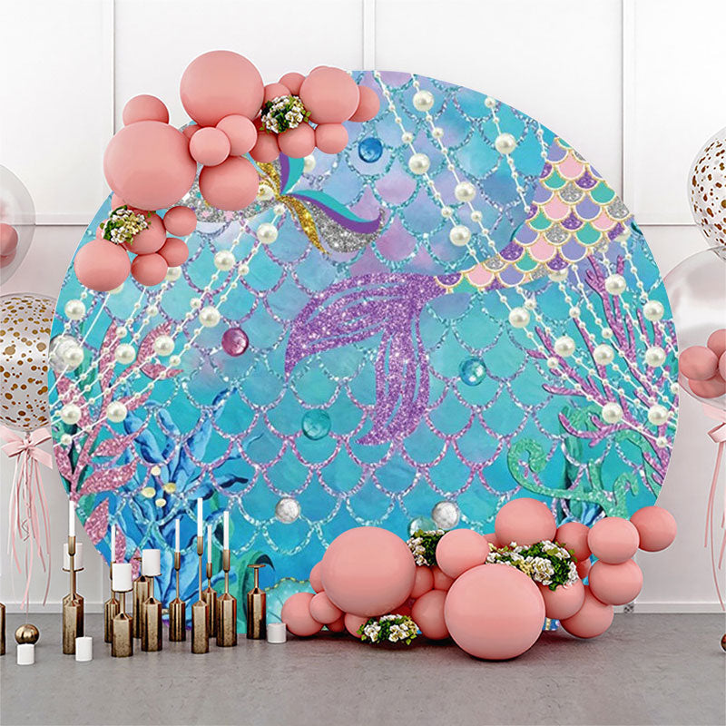 Lofaris Pearl Mermaid Coral Fish Scale Round Party Backdrop