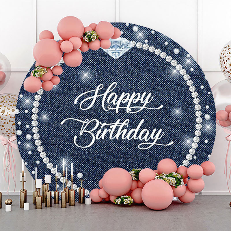 Lofaris Pearl Necklace Diamond Denim Round Birthday Backdrop