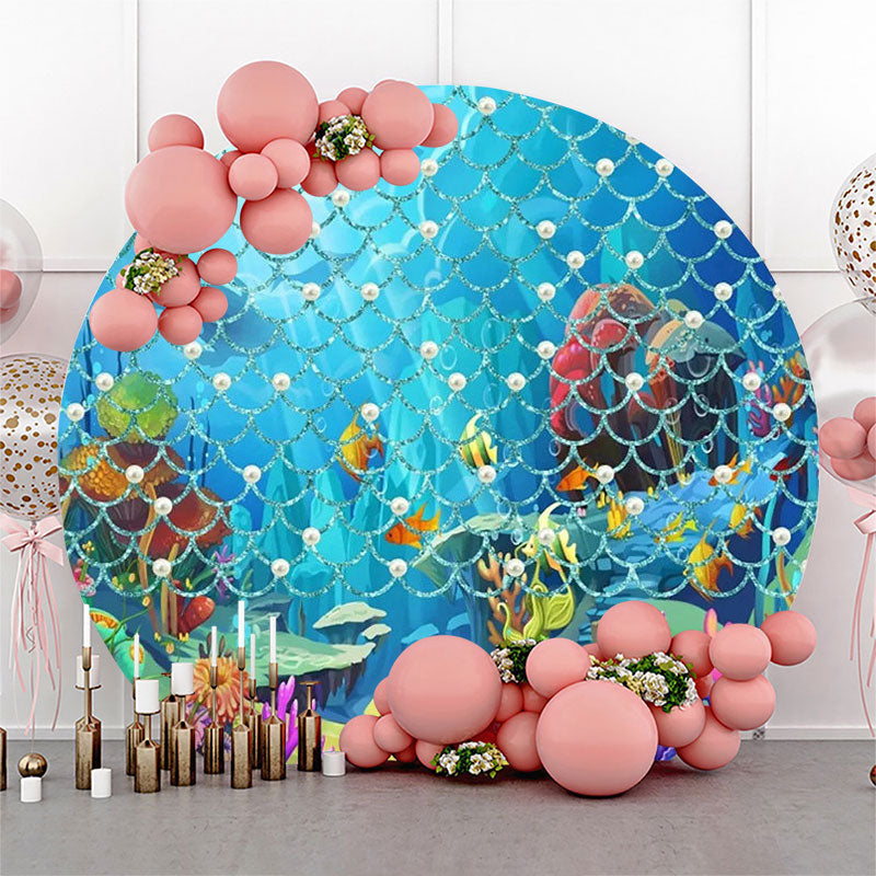 Lofaris Pearl Scale Pattern Undersea Corals Circle Backdrop