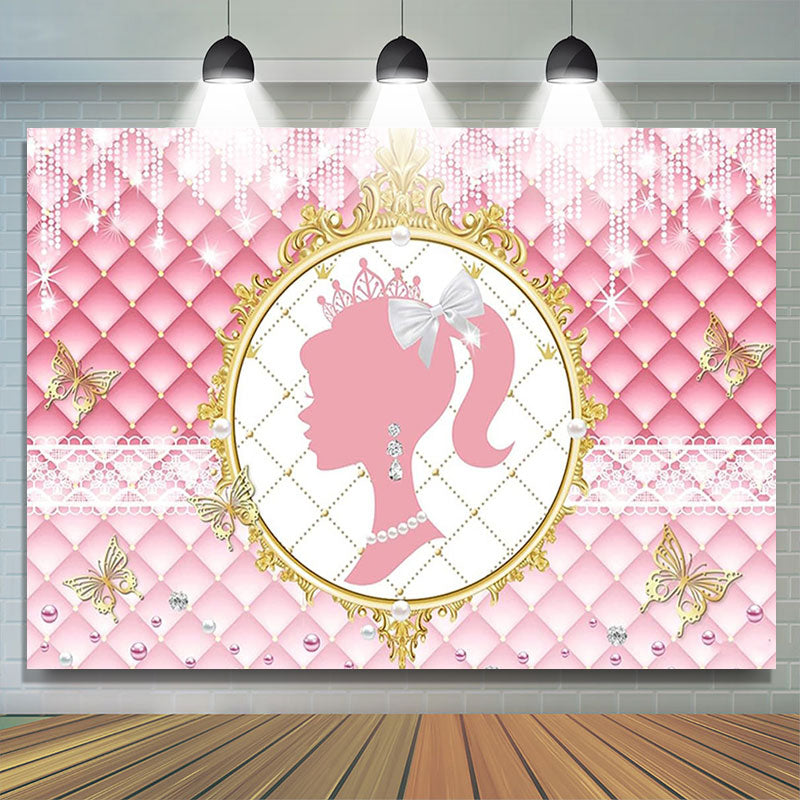 Lofaris Pearls Diamond Princess Glitter Pink Party Backdrop