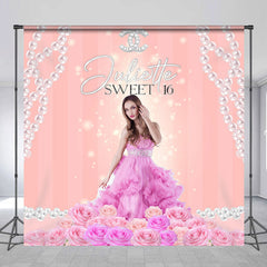 Lofaris Pearls Floral Pink Sweet Custom 16th Birthday Backdrop