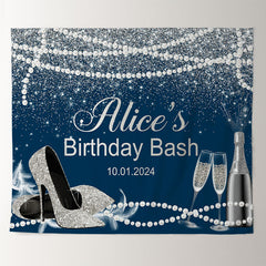 Lofaris Pearls High Heel Glitter Blue Custom Birthday Backdrop