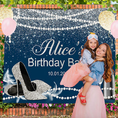 Lofaris Pearls High Heel Glitter Blue Custom Birthday Backdrop