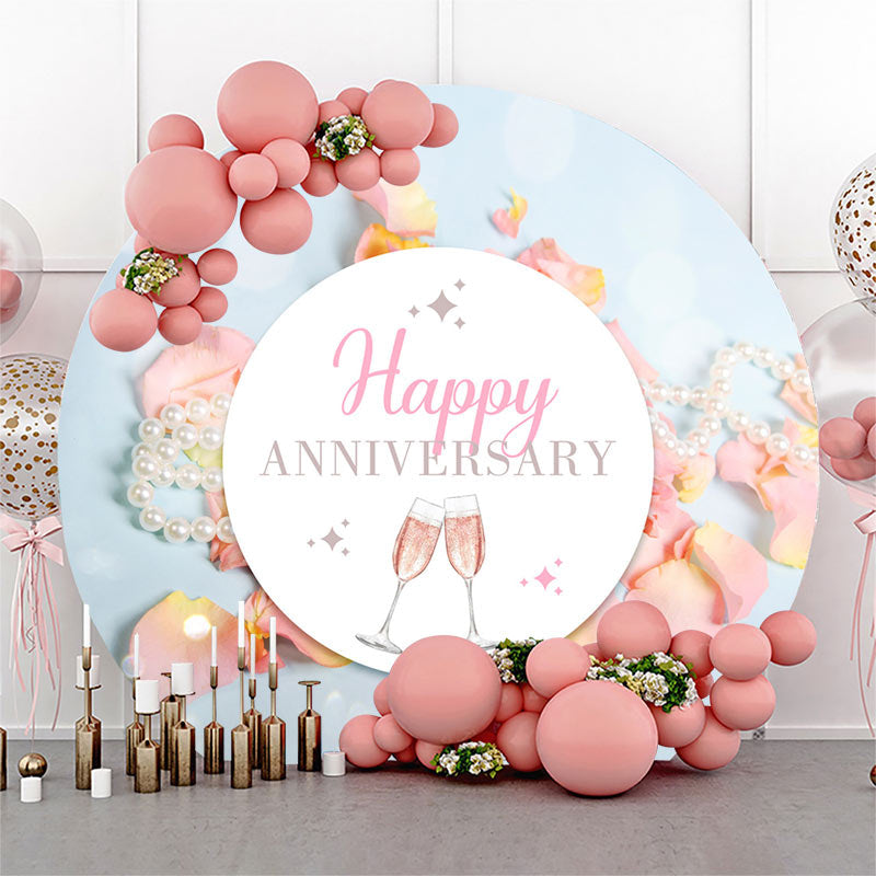 Lofaris Pearls Pink Petals Bokeh Round Anniversary Backdrop