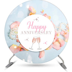 Lofaris Pearls Pink Petals Bokeh Round Anniversary Backdrop