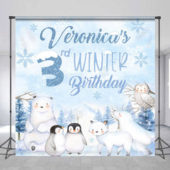 Lofaris Penguin Polar Bear 3rd Winter Custom Birthday Backdrop